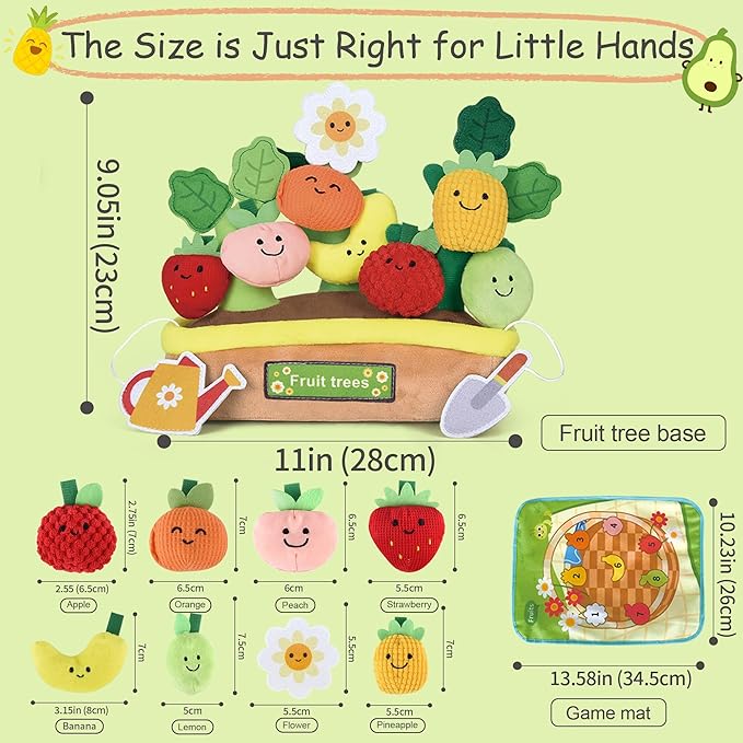 Baby Toys 6-12 Months, My First Fruits Vegetables Color Shape Sorting Montessori Toys, Plush Crinkle Rattle Textures Sensory Toy for 1 Year Old Boys Girls, Toddler Valentines Day Easter Baby Gifts