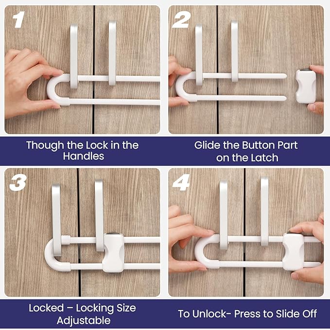 Jetec 10 Pieces Cabinet Locks for Babies, U-Shaped Proofing Drawers Safety Child Locks Adjustable, Easy to Use Childproof Latch for Knob Handle on Kitchen Door Storage Cupboard Closet (Gray, White)