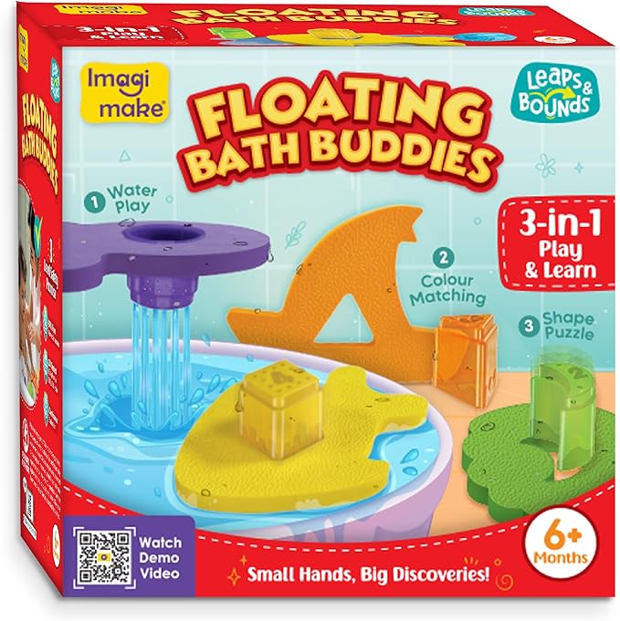 Imagimake Floating Bath Buddies |Leaps & Bounds Bath Toys for 6+ Months | Learning Toy for Newborn & Infant | 3-in-1 Play & Learn - Water Play, Color Matching & Shape Puzzle | Gift for Baby 6+ Months