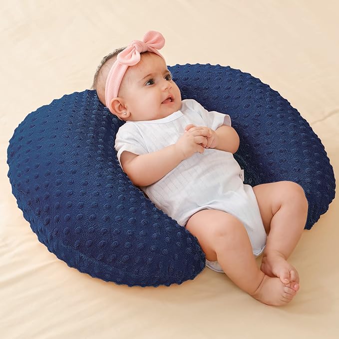 QUENESS Nursing Pillow and Positioner, Breastfeeding, Bottle Feeding, Baby Sitting Support with Removable Ultra Soft Cover, Tummy Time Support for Baby Boys and Girls (Estate Blue)