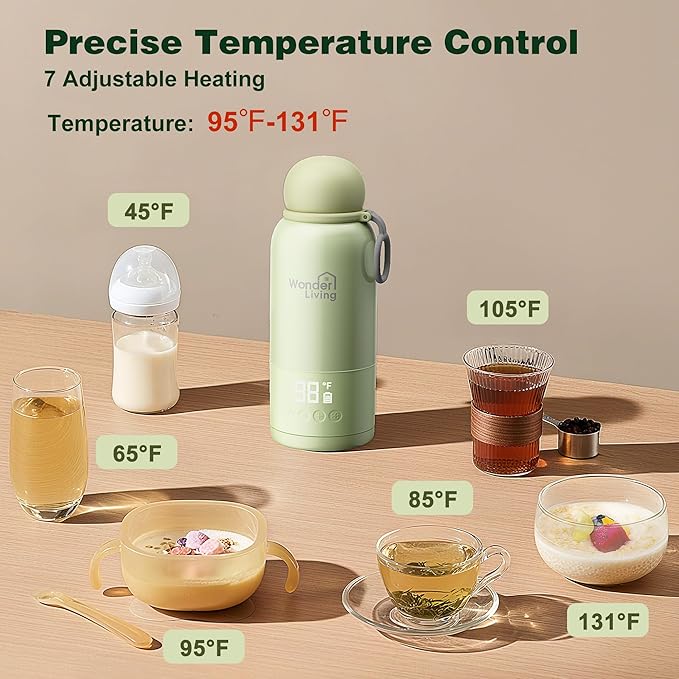 Portable Bottle Warmer for Travel, Double Leakproof, Heating Milk & Water Faster, Cordless Milk Warmer with Two Removal Rechargeable Battery, Anti-Dry & Anti-Burn Protection, 17oz