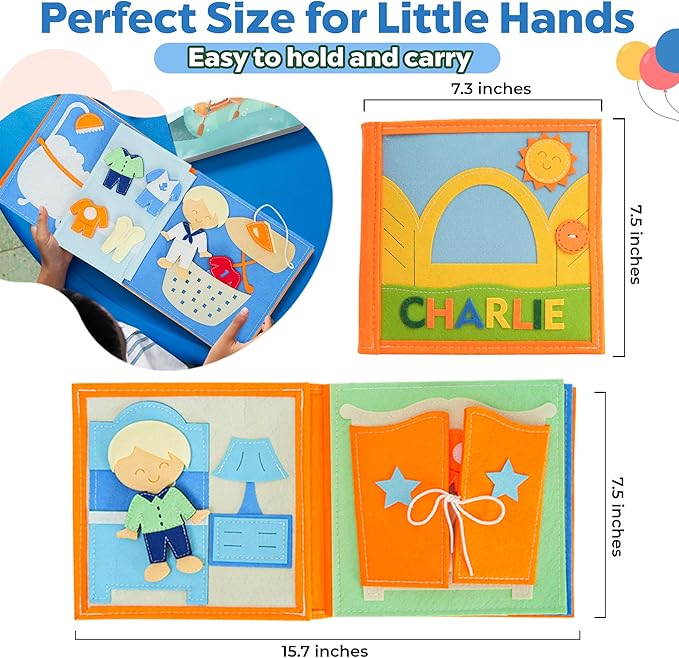 Personalized Busy Book for Toddlers 1-3 – Montessori Busy Board with Child’s Name, Quiet Activity Book for Fine Motor Skills, Travel-Friendly Toddler Learning Toy, Personalized Baby Gifts
