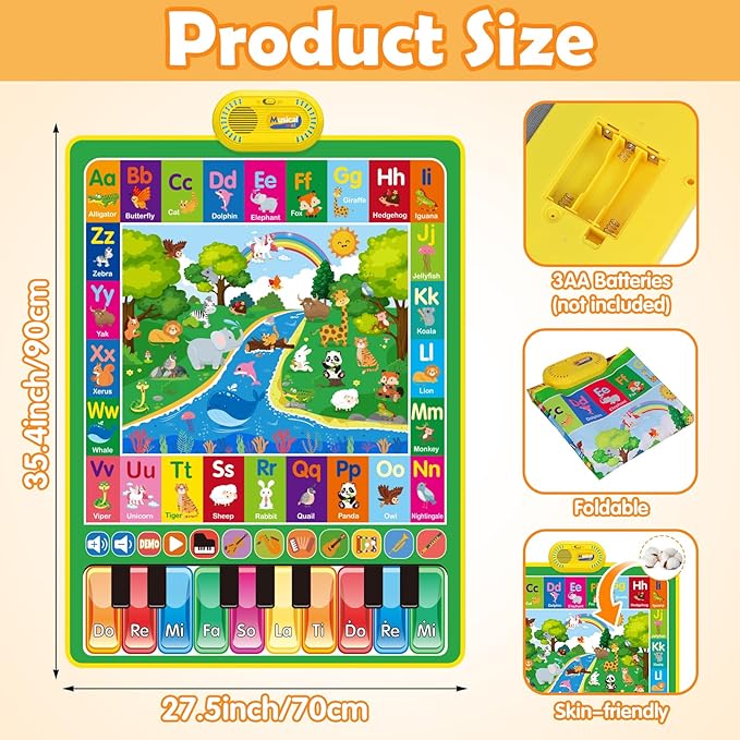 Baby Toys for 1 Year Old Gifts: 3 in 1 Alphabet Animal Piano Music Play Mat - Toddler Toys Age 1-3 Musical Toy 12-18 Months Babies Birthday Christmas Gift for Boys Girls 1 2 3 Year Old