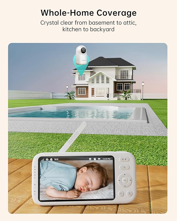 Jartoo 2K 5.5" Video Baby Monitor with Camera and Audio,AI Cry Detect 1860ft Long Range Baby Monitor No WiFi Baby Camera Wireless,Clear Night Vision,ANC, 2-Way Talk,White Noise,6000mAh [2025 New]