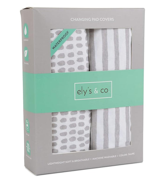 Ely's & Co. Waterproof Changing Pad Covers | Cradles Sheets 2 Pack - 100% Jersey Cotton with Waterproof Liner - Neutral Taupe Grey for Baby Girls and Boys, Newborn Essentials