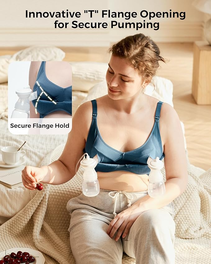 Momcozy Hands-Free Pumping Bra, Wireless & Seamless Breast Pump Bra, Breathable Tencel™ Fabric & Fully Fixed Cups