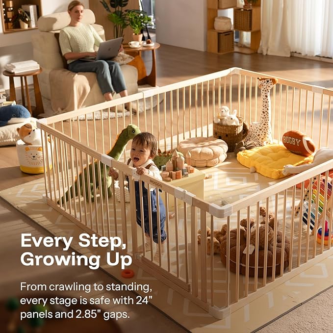 HARPPA Baby Gate Playpen Wooden Playpen for Babies and Toddlers Large Play Yards Baby Fence Play Area 71.5 x 79.5 x 24 inch
