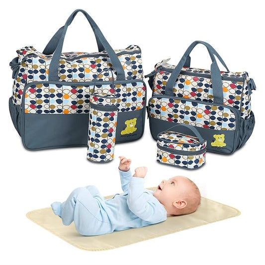 Moclever 5PCS Diaper Bag Tote Set for Baby Essentials – Large Baby Bags for Mom, Waterproof Maternity Bags with Bottle Bag, Food Bag & Changing Pad (Gray)