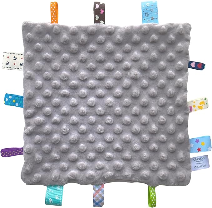 CREVENT Baby Welcome Gift Set Storage Basket with 2 Blankets+ 1 Security Blanket + 1 Taggie + 1 Gift Bag with Ribbon (Grey)