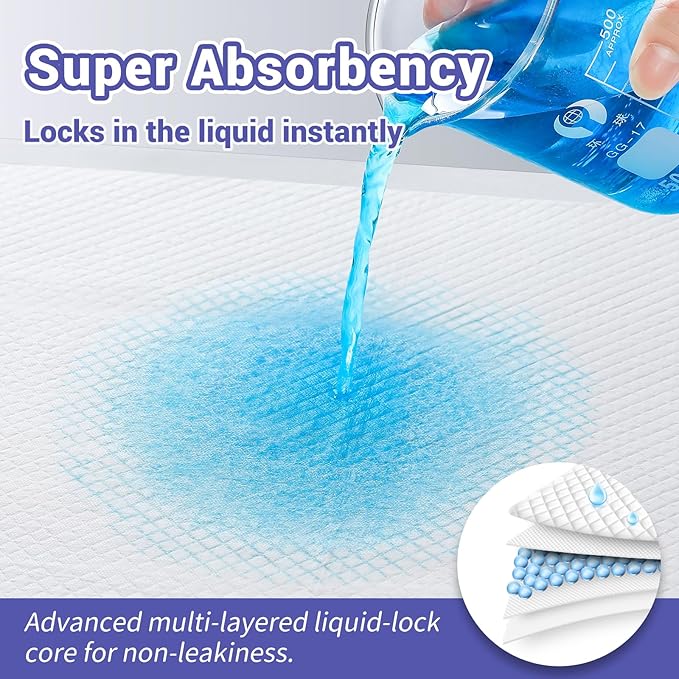 100 Pack Disposable Changing Pads for Baby, 18" x 24" Super Absorbency Disposable Underpads Large Bed Pads Absorbent Fluff Protective Table Pads Disposable Diaper Changing Pads, Leakproof