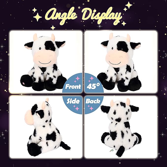 Hopearl LED Plush Smile Cow Lighting Up Stuffed Animal Diary Cattle Floppy Night Lights Glow in The Dark Birthday Festival for Kids Toddler Girls, 11''