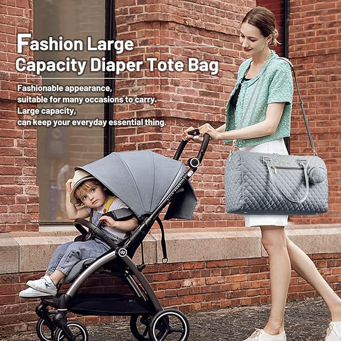 LOVEVOOK Diaper Bag Tote with Pacifier Case and Changing Pad, Large Capacity Mommy Bag for Hospital and Weekender Travel, Functional Baby Bag Newborn Baby Essential, Grey