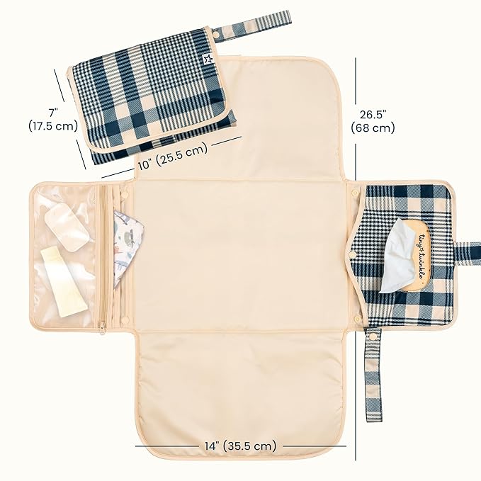 Tiny Twinkle Portable Diaper Changing Pad | Waterproof, Wipeable & Compact Baby Changing Pad for Travel | Smart Wipes Pocket & Organized Storage| Newborn Shower Gift (Gingham)