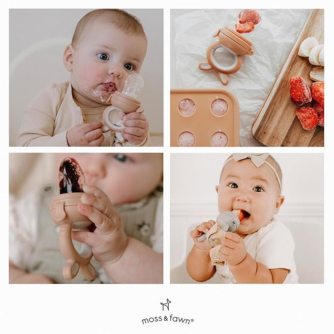 Moss and Fawn Forage Feeder - Soothing Silicone Frozen Breast Milk Popsicle & Baby Food Teething Toy, Pacifier, Fruit Feeder, & Teether - BPA, PVC & Phthalate-Free - Bloom