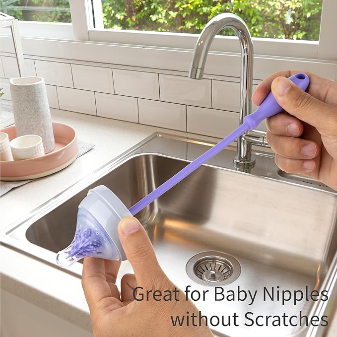 A-Brush Silicone Bottle Cleaner Brush, 3 Piece Set, Long Handle - Water Bottle Cleaner, Baby Bottle Nipple Brush for Plastic & Glass, BPA-Free Dish Washing Brush A2S Protection