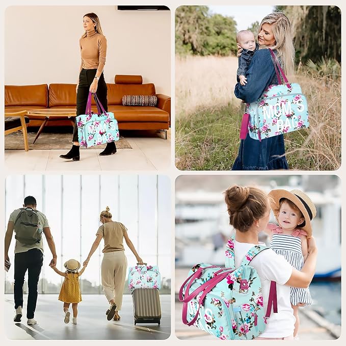 Pripher Diaper Bag Tote Mommy Bag Hospital Bag Large Capacity Travel Baby Diaper Bags Waterproof and Durable, Blue Floral