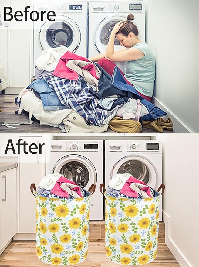 Essme Baby Girls Laundry Hamper, Baby Storage Basket for Girls Sunflower Bedroom Decor, Nursery Hamper,Yellow Hamper，Gift Baskets,Home Organizer(Sunflower)