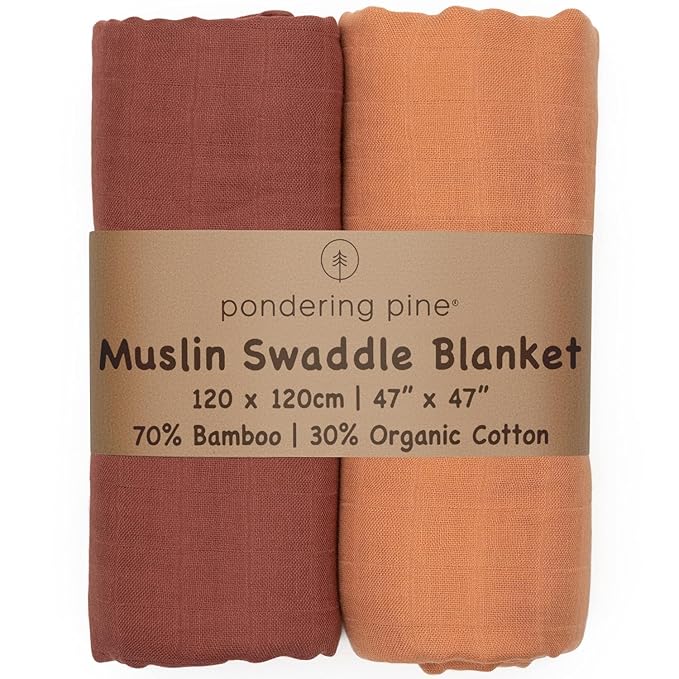 Organic Muslin Swaddle Blanket - Baby Receiving Blankets Neutral - Organic Muslin Solid Color Swaddle Blankets, Earth Tone Collection, XLarge Soft and Breathable, 2 Pack, 47" x 47"