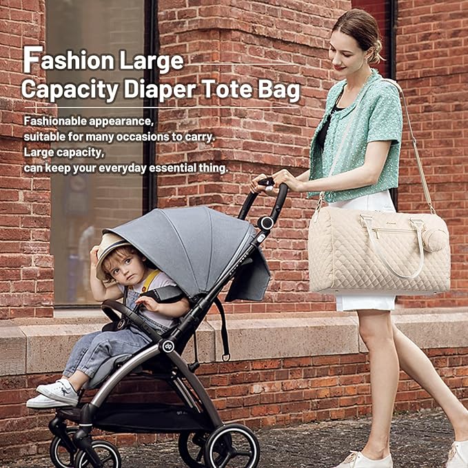 LOVEVOOK Diaper Bag Tote with Pacifier Case and Changing Pad, Large Capacity Mommy Bag for Hospital and Weekender Travel, Functional Baby Bag Newborn Baby Essential