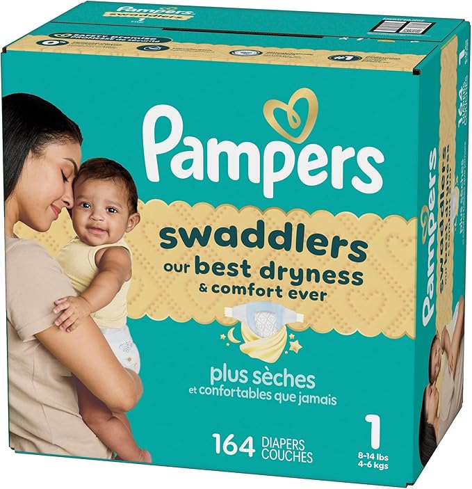 Pampers Swaddlers Diapers, Size 1 (8-14 lbs), 164 Count, Absorbent, Keeps Baby Dry and Comfortable, Skin Safe Disposable Baby Diaper (Packaging May Vary)