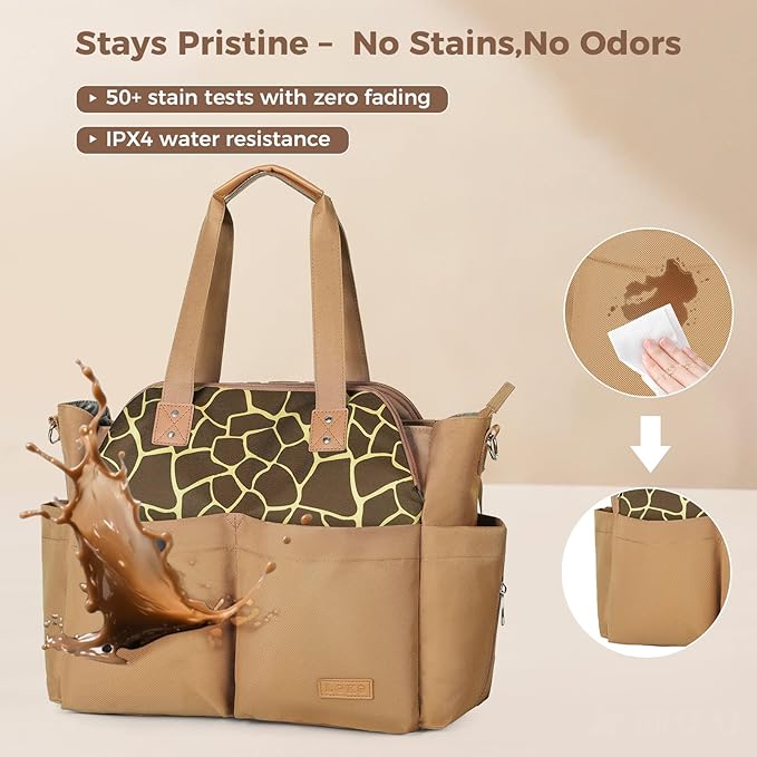 Lekebaby Diaper Bag Tote for Baby - 17 Pockets Large Travel Diaper Tote with Portable Changing Pad, Mom Crossbody Hospital Bag for Labor Delivery, Waterproof, Baby Essentials for Newborn Gifts, Brown