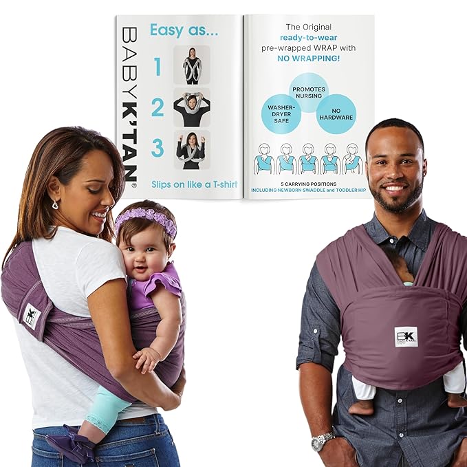 Original Baby K'tan Baby Carrier: #1 Easy Pre-Wrapped, Soft, Slip-On, No Rings, No Buckles | 5 in 1 Baby Sling for Hands-Free Comfort | Eggplant | X-Small