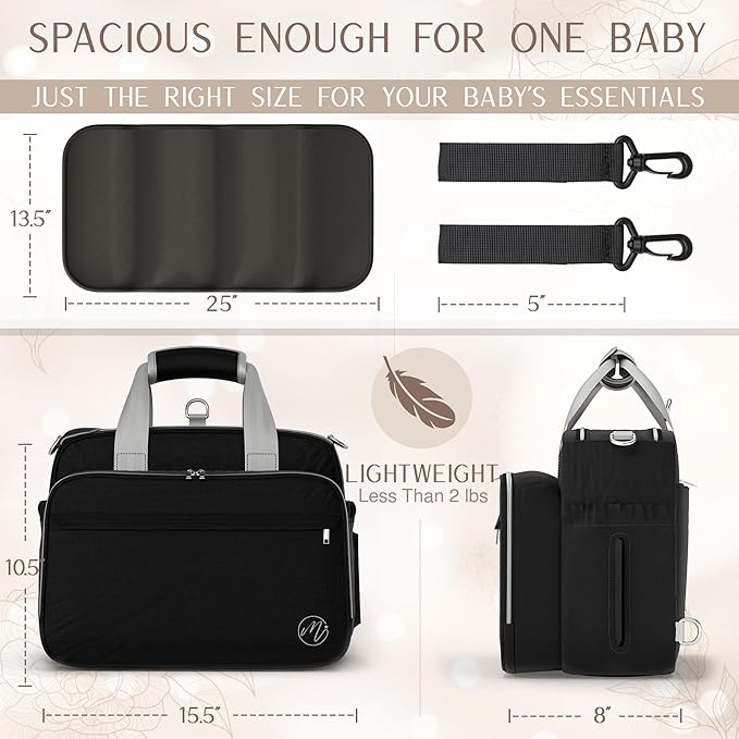 Mellories 4 in 1 Convertible Diaper Bag Tote For Baby Boys and Girls - Converts Into Diaper Backpack, Baby Tote, Stroller Bag and Crossbody Diaper Bag - Black Baby Travel Bag - Gift for Mom