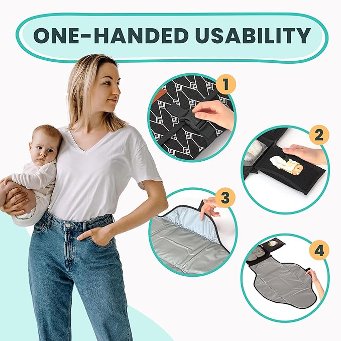 Pillani Portable Changing Pad - Travel Diaper Changing Mat, Waterproof, Foldable & Detachable Station with Baby Wipes Pockets