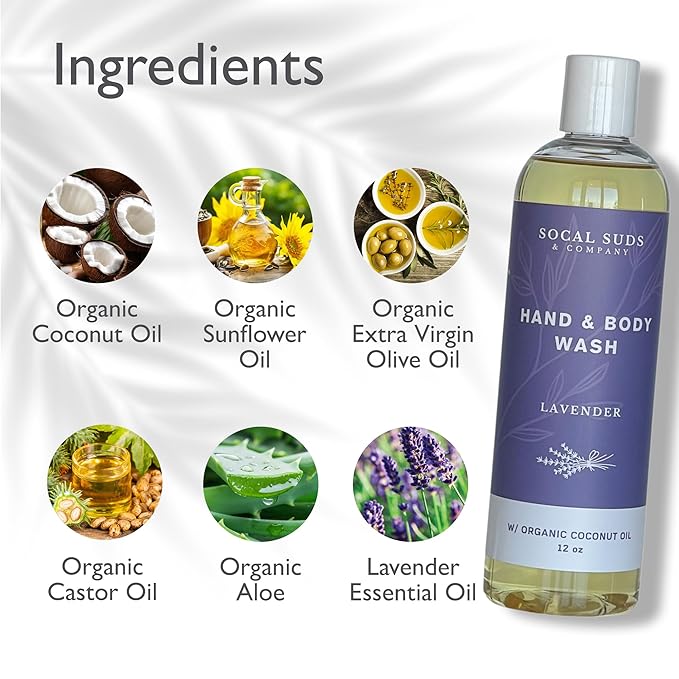 SoCal Suds & Company Organic Baby Shampoo and Body Wash - 2-in-1 Castile Soap, Hypoallergenic, Sensitive Skin, Natural Soap, Toddler Shampoo, Infant, Newborn, Kids Body Wash - 12oz Lavender 2Pk