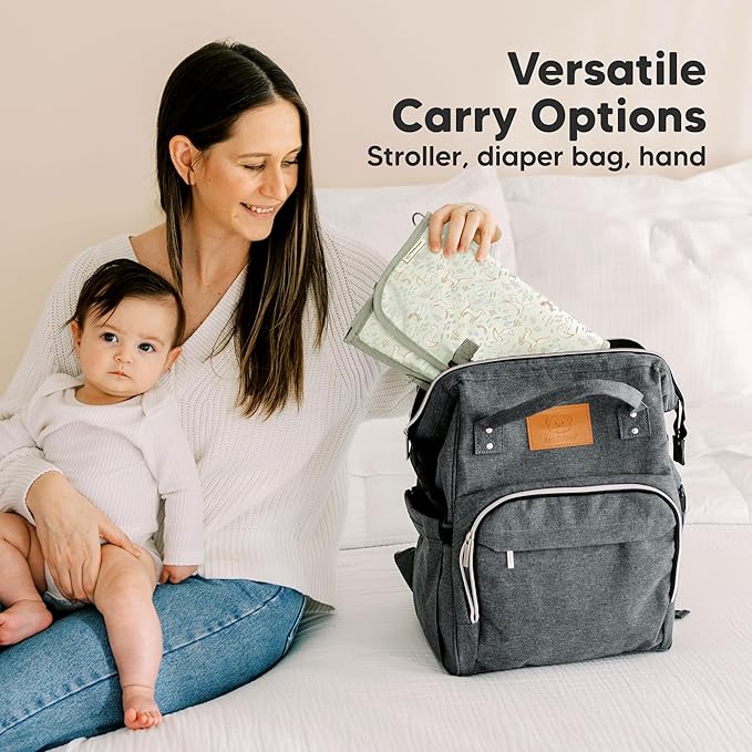 KeaBabies Portable Diaper Changing Pad - Large Waterproof Baby Changing Mat, Compact Travel Diaper Clutch, Functional Pockets Fit Newborn Essentials, Wipeable & Padded Baby Changer (Fox Vale)