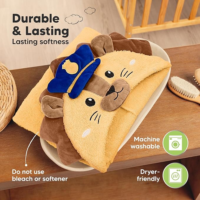 KeaBabies Organic Baby Towel with Hood for Girls, Boys - Soft, Absorbent, 100% Cotton Hooded Baby Towels for Newborns, Infants, Large Hooded Bath Towels for Babies, Kids, Toddler 1-3 (Leo)