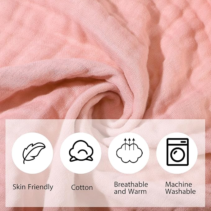 VitalCozy 6 Pcs Baby Muslin Hooded Bath Towels and Washcloths Muslin Cotton Hooded Baby Towels Absorbent Blankets for Gift Newborn Infant Shower (32 x 32 Inch,Pink,Rose)
