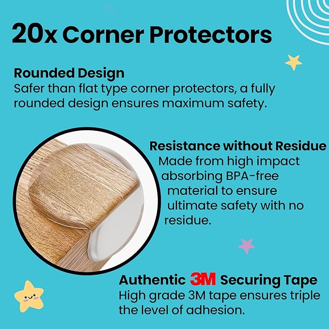 Booboo (60 Pack) Child Safety Baby Proofing Kit | x10 Cabinet Drawer Locks, x20 Corner Guards, x30 Outlet Covers | Baby Proof Your Home & Kitchen with No Trapped Fingers | No Tools Needed