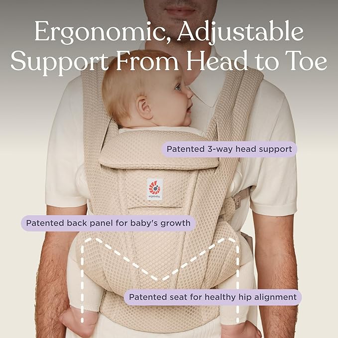 Ergobaby Omni Deluxe Baby Carrier Newborn to Toddler - Breathable Baby Carriers for Summer - All-Position Carrier with Enhanced Lumbar Support & Airflow (7-45 Pounds), Mesh, Natural Beige