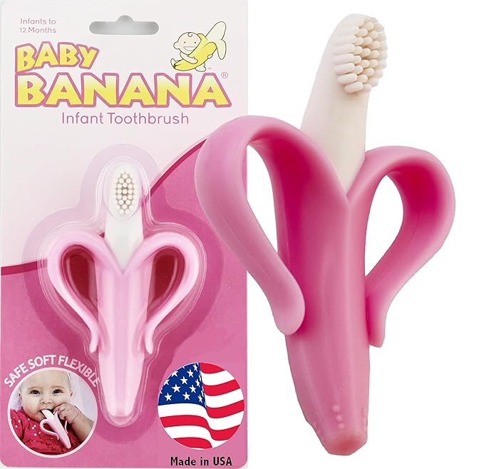 Baby Banana The Original Teether-Toothbrush, Infant to Toddler, Made in USA, Butter-Soft Bristles for Gums and Teeth, Bendable Food Grade Silicone, Family-Owned Buisness Since 2009, 11 Million+ Sold