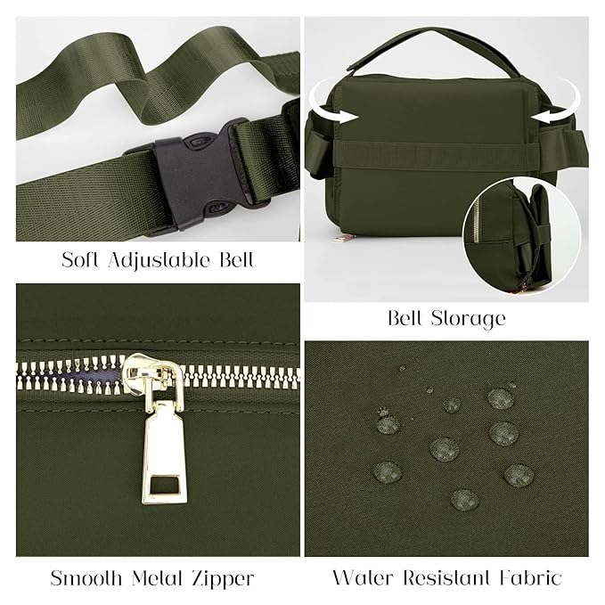 printe Small Diaper Bag with Portable Changing Pad, Crossbody Diaper Pack with Wipes Pocket, Women Waist Bag for Travel (Olive Green, Large)