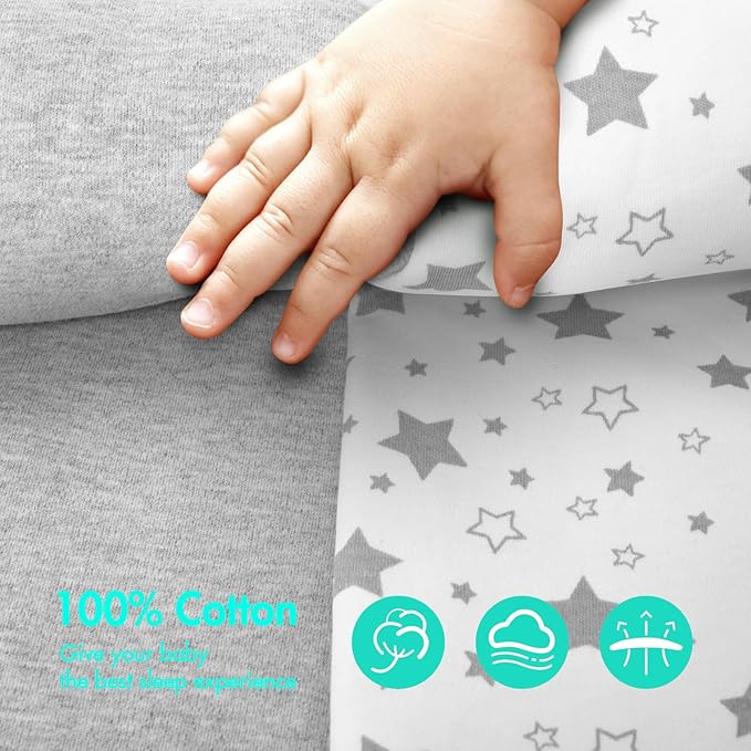 2-Pack Baby Swaddle Sleep Sack 3-6 Months - Arms Up Transitional Swaddles with Removable Cuffs & 2-Way Zipper, Gray Stars Design, Breathable Cotton Newborn Sack