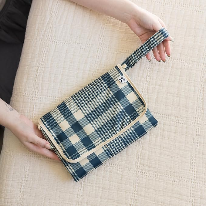 Tiny Twinkle Portable Diaper Changing Pad | Waterproof, Wipeable & Compact Baby Changing Pad for Travel | Smart Wipes Pocket & Organized Storage| Newborn Shower Gift (Gingham)