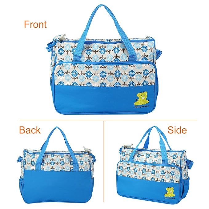 Moclever Diaper Bag Tote Set, 5PCS Baby Bags for Mom and Dad – Large Maternity Travel Bag with Insulated Bottle Holder, Food Bag & Portable Changing Pad, Waterproof Baby Essentials Organizer (Blue)