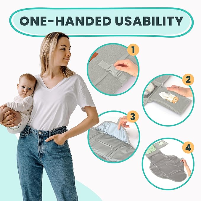Portable Changing Pad for Baby, Travel Diaper Changing Pad for Newborn, Large Waterproof Baby Changing Mat, Foldable & Detachable Diaper Changing Station with Baby Wipes Pockets, Baby Stuff by Pillani
