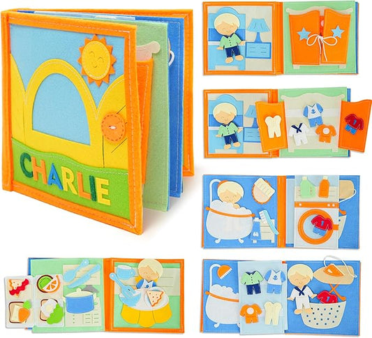 Personalized Busy Book for Toddlers 1-3 – Montessori Busy Board with Child’s Name, Quiet Activity Book for Fine Motor Skills, Travel-Friendly Toddler Learning Toy, Personalized Baby Gifts
