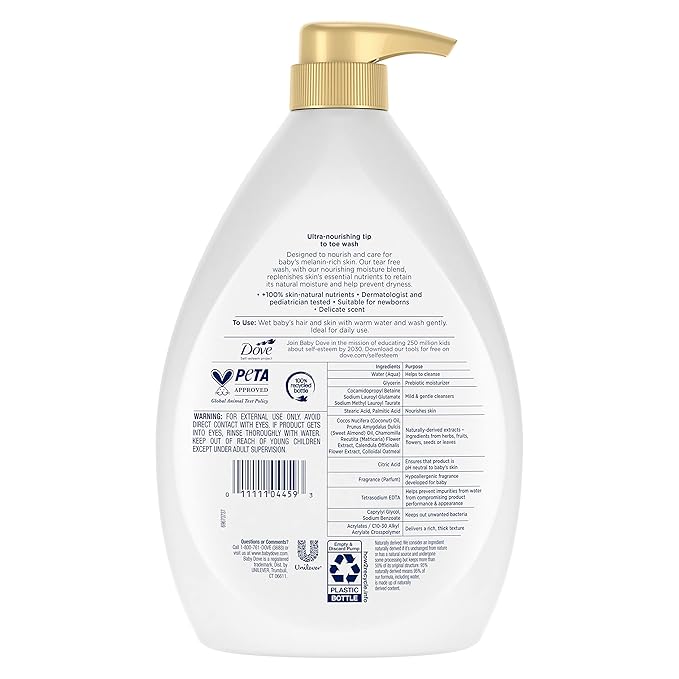 Baby Dove Sensitive Baby Wash Melanin-rich Skin Nourishment For Baby Bath Time Tear-Free and Hypoallergenic 34 oz