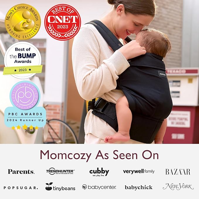 Momcozy Baby Carrier - Ergonomic, Cozy and Lightweight Carrier for 7-44lbs, Effortless to Put On, Ideal for Hands-Free Parenting, Enhanced Lumbar Support, Purehug for Infant to Toddler, Black