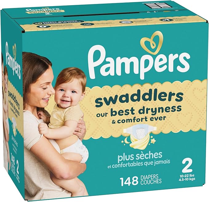 Pampers Swaddlers Diapers, Size 2 (10-22 lbs), 148 Count, Absorbent, Keeps Baby Dry and Comfortable, Skin Safe Disposable Baby Diaper (Packaging May Vary)