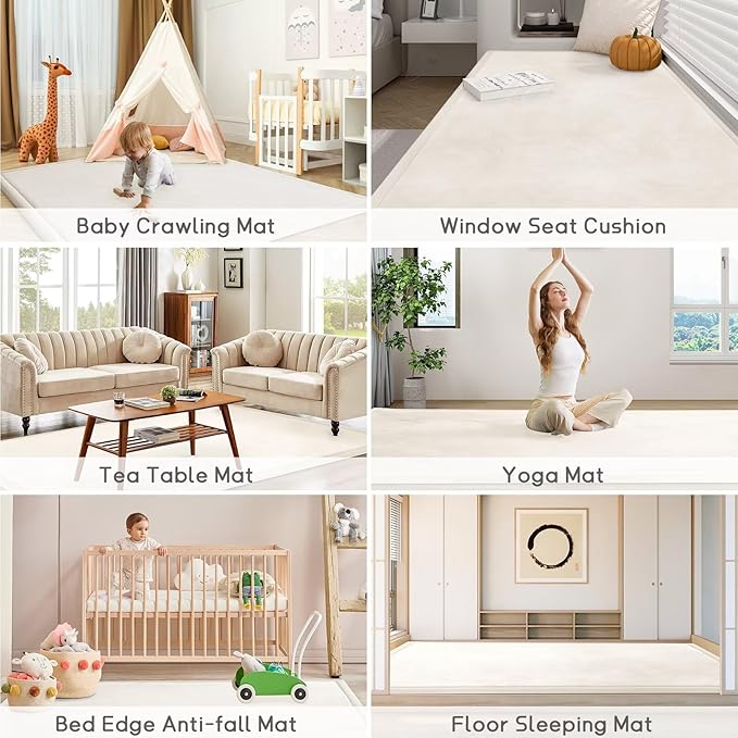 ILPEOD Baby Play Mat for Floor Tummy Time Mat Nursery Rug Muscle Mat Area Rug Playroom Rug Tatami Mat 79"x138" Memory Foam 1.3" Thick Crawling Mat for Babies,Toddlers, Infants, (Cream)