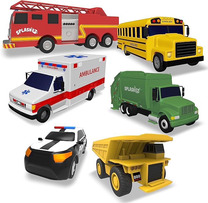 SplashEZ Mold Free Baby Bath Toys, No Hole Bath Toys for Toddlers, Bathtub 6-Pack Cars Set for Kids, No Mold Floating Water 6 Vehicles Set for Pool, BPA-Free Safe Fun, Infant Ages 1 3 6 12 18 Mo