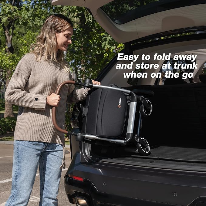 Babideal Lightweight Travel Stroller for Baby, Self-Folding Toddler Stroller with Large Canopy, Full-Reclining Seat, Cup Holder Included - Newborn to 50lbs. (Black)