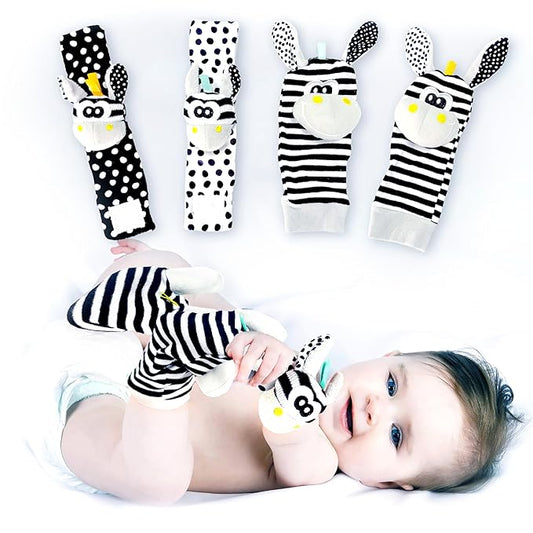 BABY K Foot Finder Socks & Wrist Rattles (Set J) - Newborn Toys for Baby Boy or Girl - Brain Development Infant Toys - Hand and Foot Rattles Suitable for 0-3, 3-6, 6-12 Months Babies