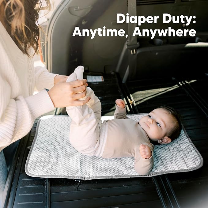 KeaBabies Portable Diaper Changing Pad, Easy Wipe Clean - Foldable Waterproof Baby Changing Mat for Diaper Bag, Compact, Lightweight, 25x13 Newborn, Infant,Baby Changer Travel Essential (Classic Gray)