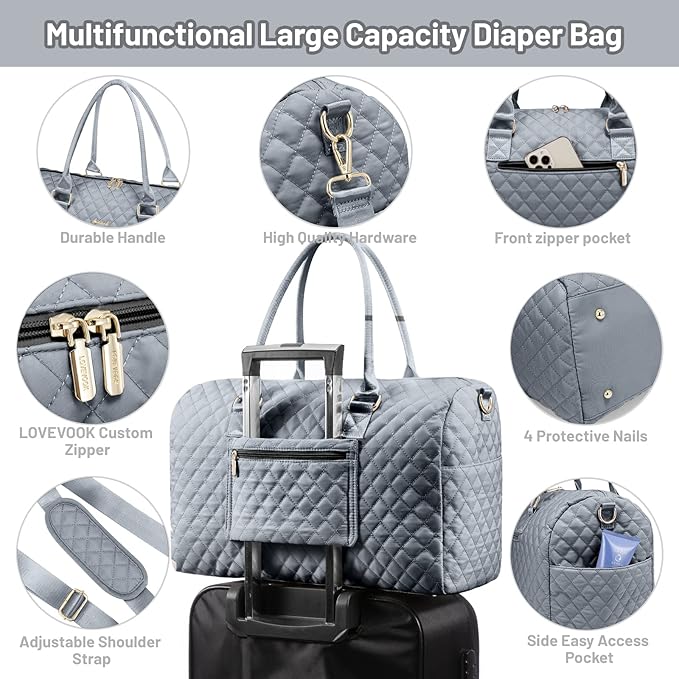 LOVEVOOK Diaper Bag Tote with Pacifier Case and Changing Pad, Large Capacity Mommy Bag for Hospital and Weekender Travel, Functional Baby Bag Newborn Baby Essential, Grey